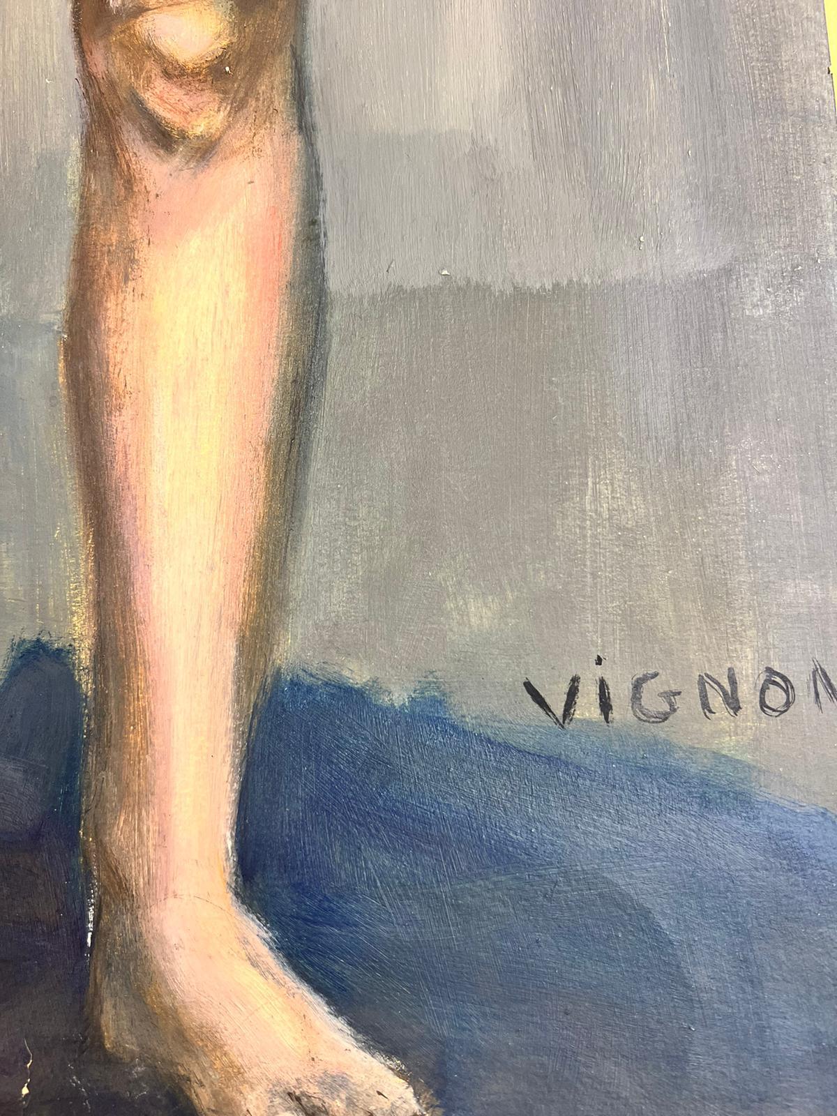 Peinture française du milieu du siècle dernier d'un nu possédé d'une femme  en vente 4