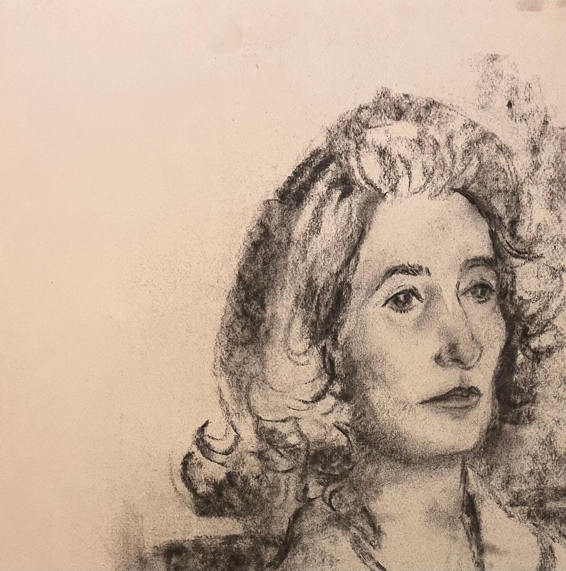 Portrait original au fusain d'une femme assise, datant du milieu du siècle dernier - Impressionnisme Art par Josine Vignon