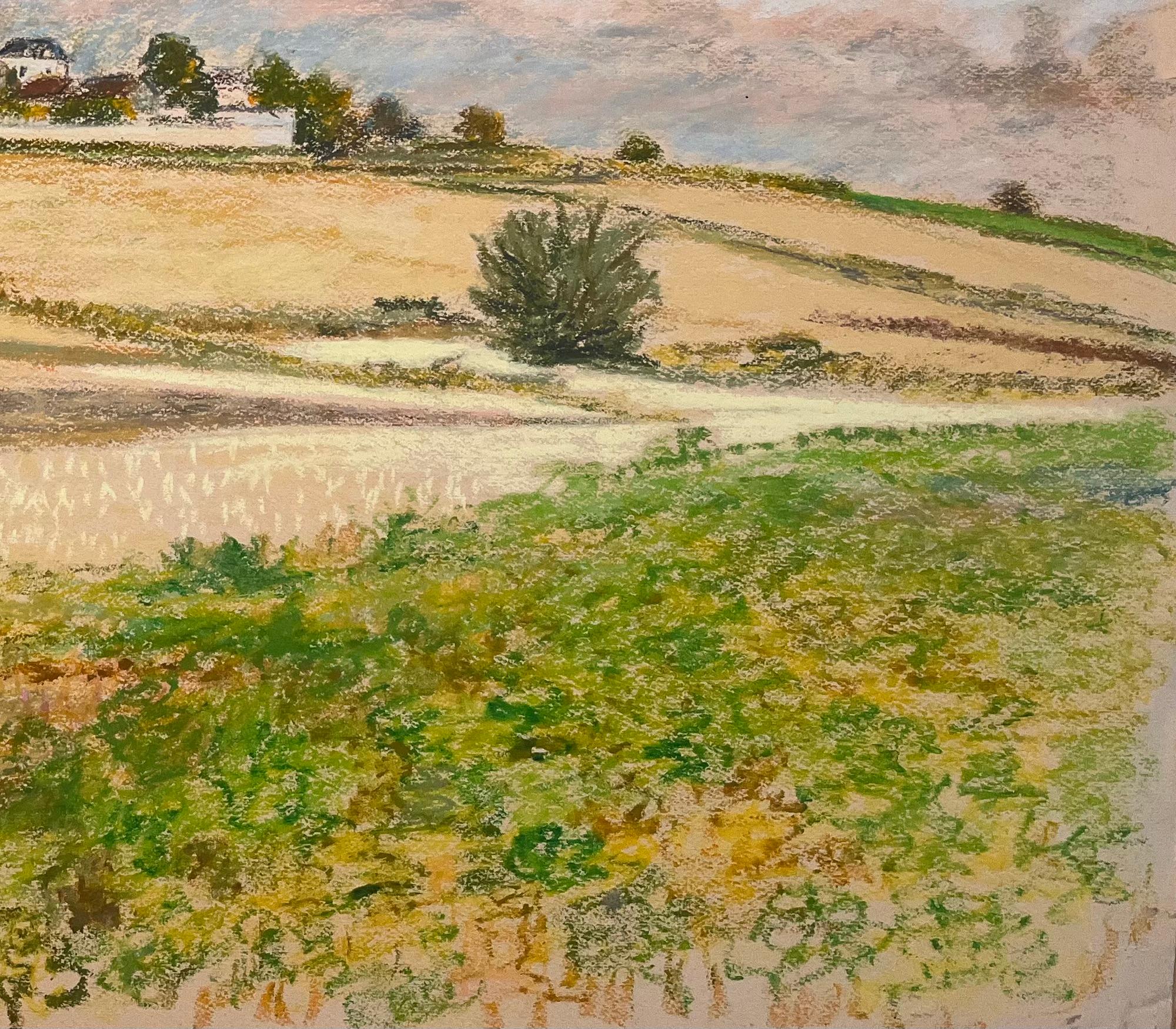 Título: Dibujo al pastel original francés de mediados de siglo de un paisaje campestre

Artista: Josine Vignon (francesa 1922-2022)

Técnica: Pastel al óleo sobre papel de artista

Tamaño: 19,75 (alto) x 25,5 (ancho)

Firmado: Sí

Estado: Bueno, con