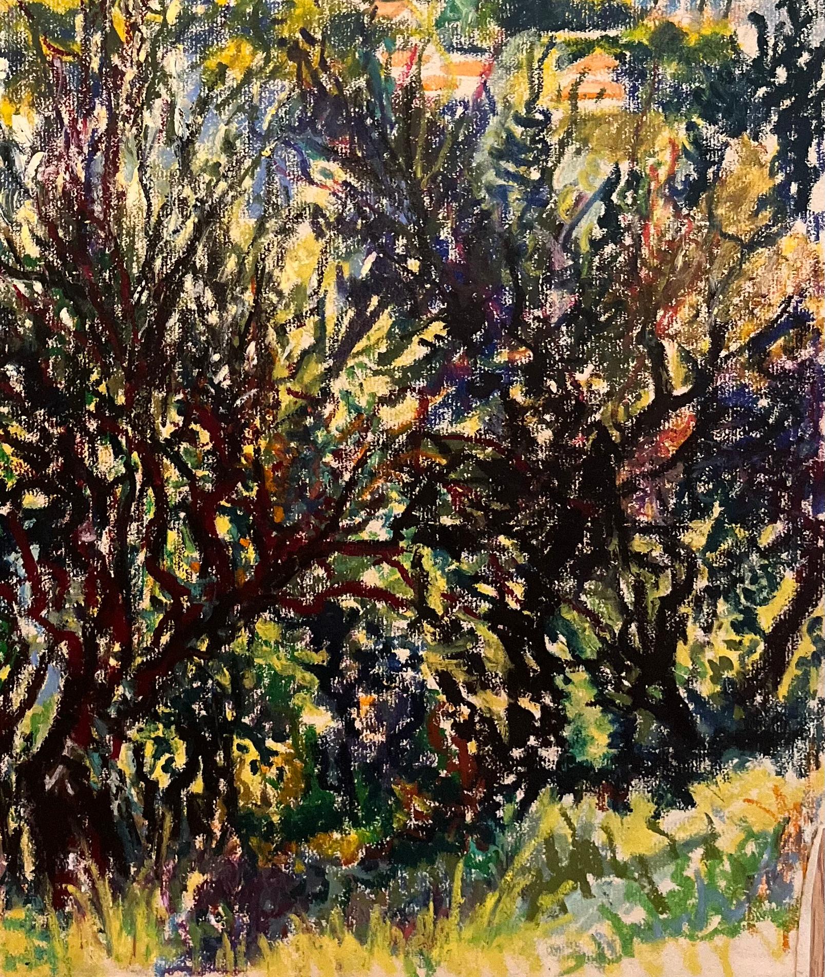Titel: Französische Original-Pastellzeichnung aus der Mitte des Jahrhunderts mit Bergblick auf ein Dorf

Künstlerin: Josine Vignon (Französisch 1922-2022)

Medium: Ölpastell auf Künstlerpapier

Größe: 24,75 (Höhe) x 18,75 (Breite)

Unterschrieben: