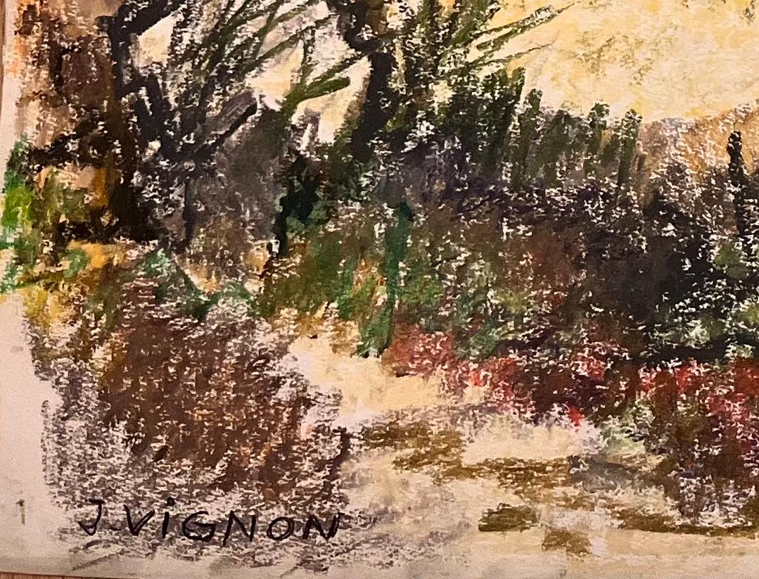 Dessin original français du milieu du siècle dernier représentant une scène de paysage montagneux en vente 2