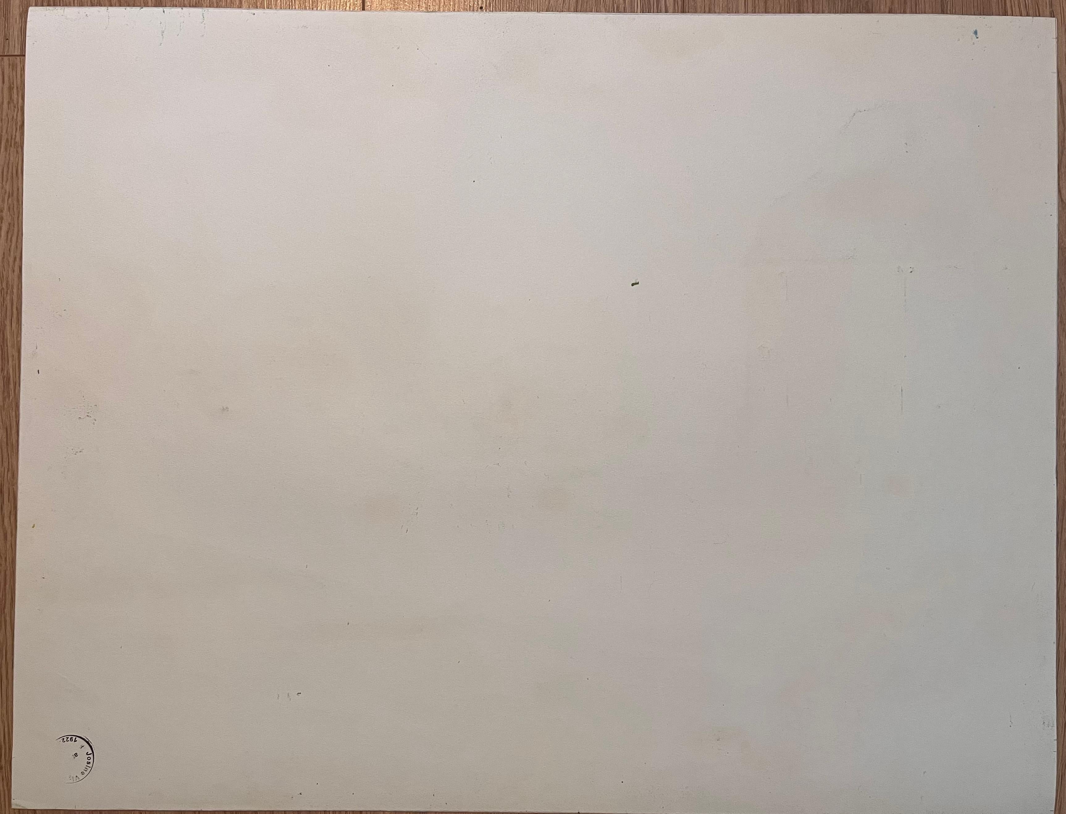 Original pastellfarbene französische Original-Zeichnung eines Steinhauses mit Hof, Mitte des Jahrhunderts im Angebot 4
