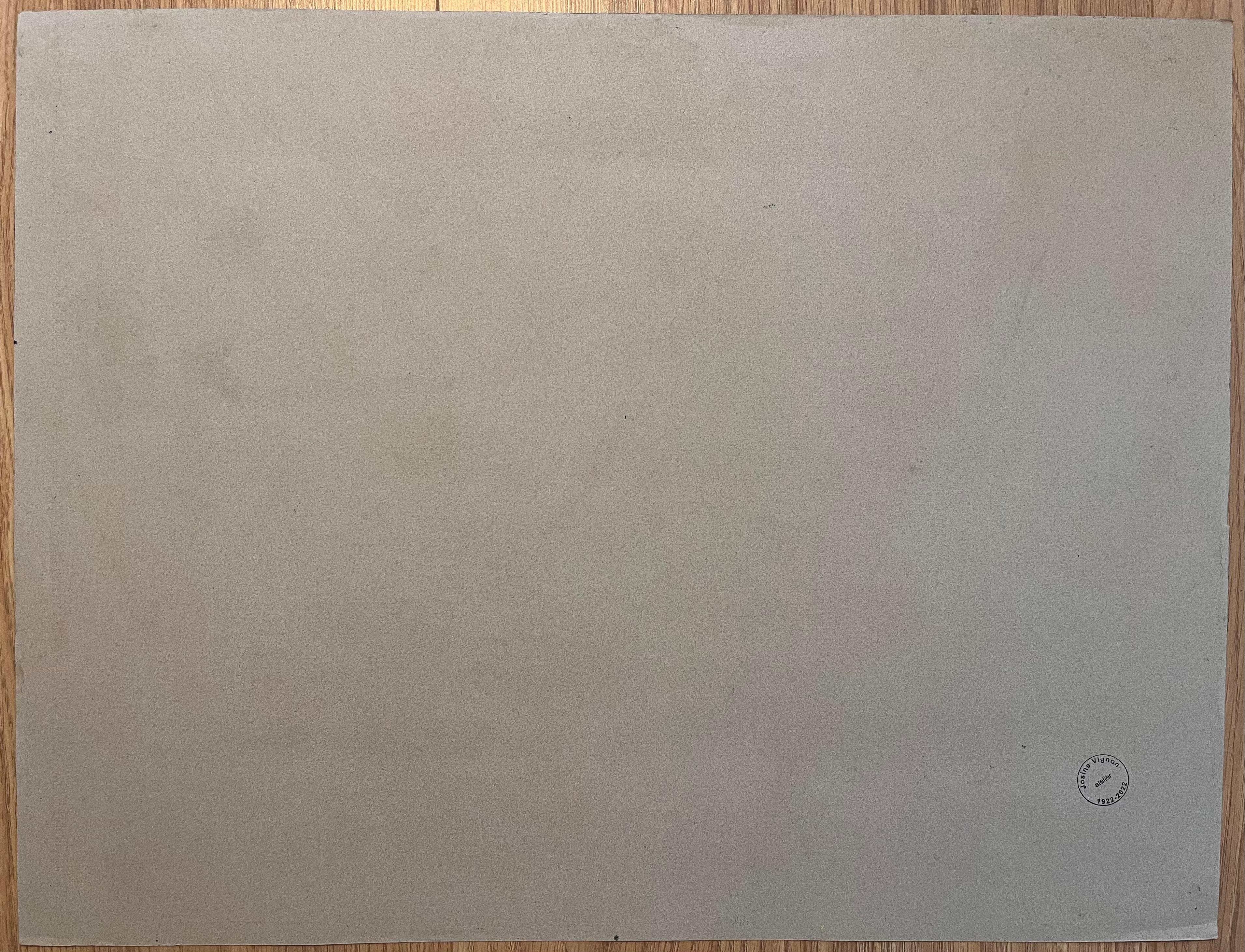 Mid Century Französisch Original Pastell Zeichnung von Sunlit Garden mit Steinmauer im Angebot 3