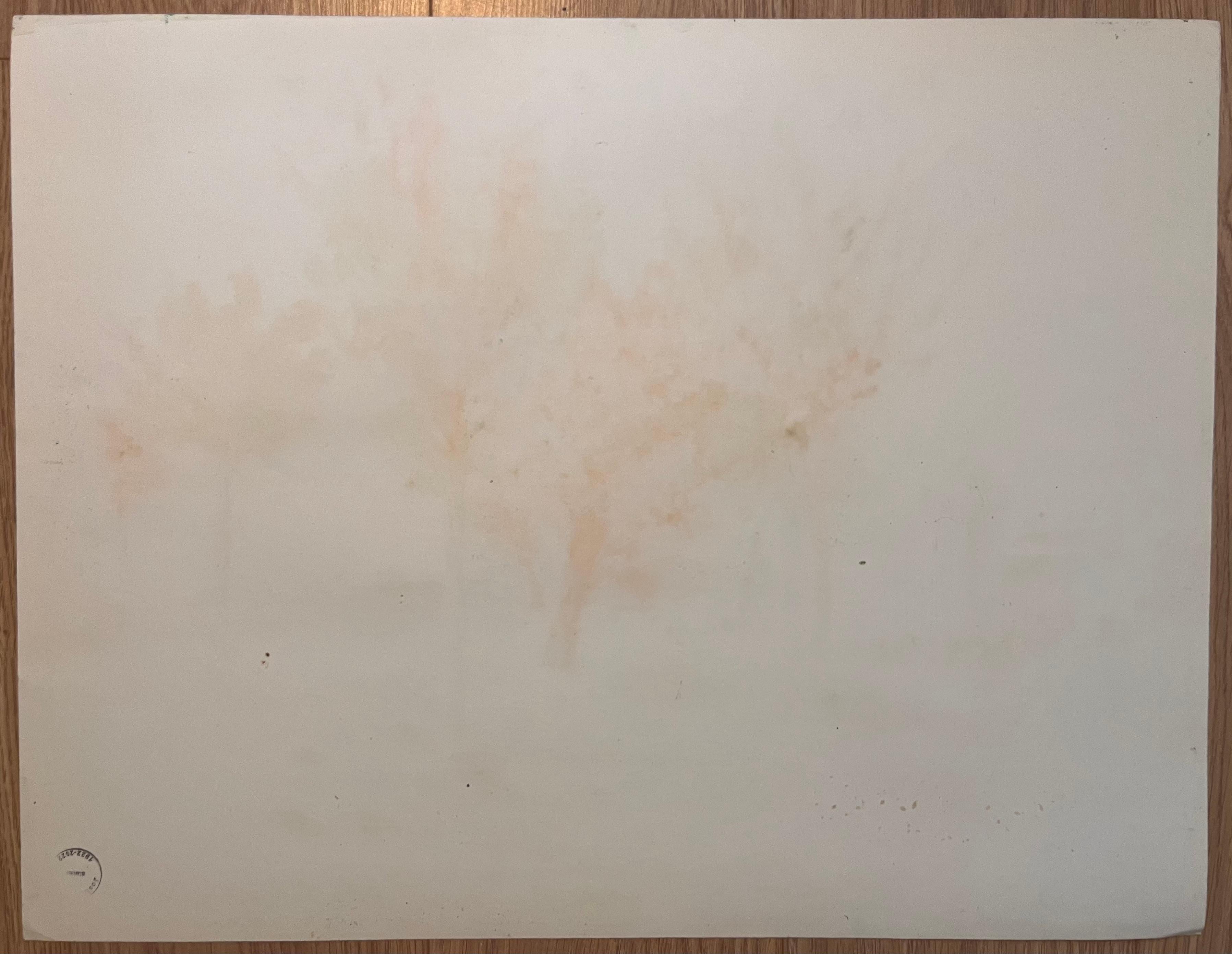 Dibujo al pastel original francés de mediados de siglo Paisaje iluminado por el sol con puerta de hierro en venta 3