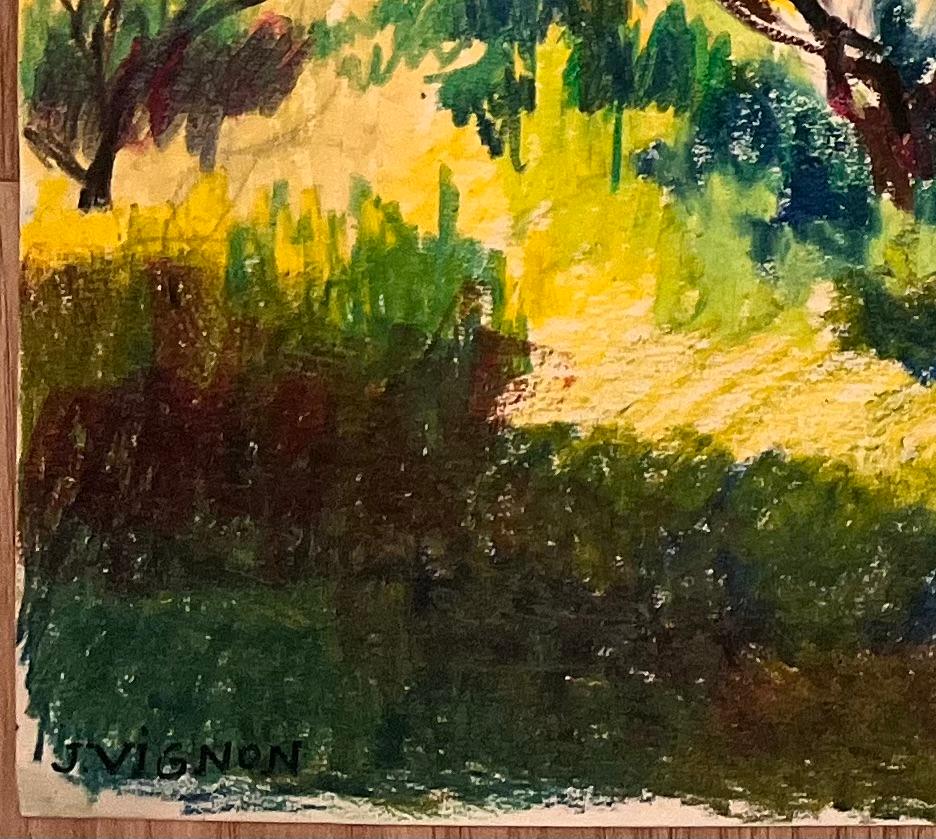 Mid Century French Original Pastel Painting of Hillside Village with Olive Trees For Sale 4
