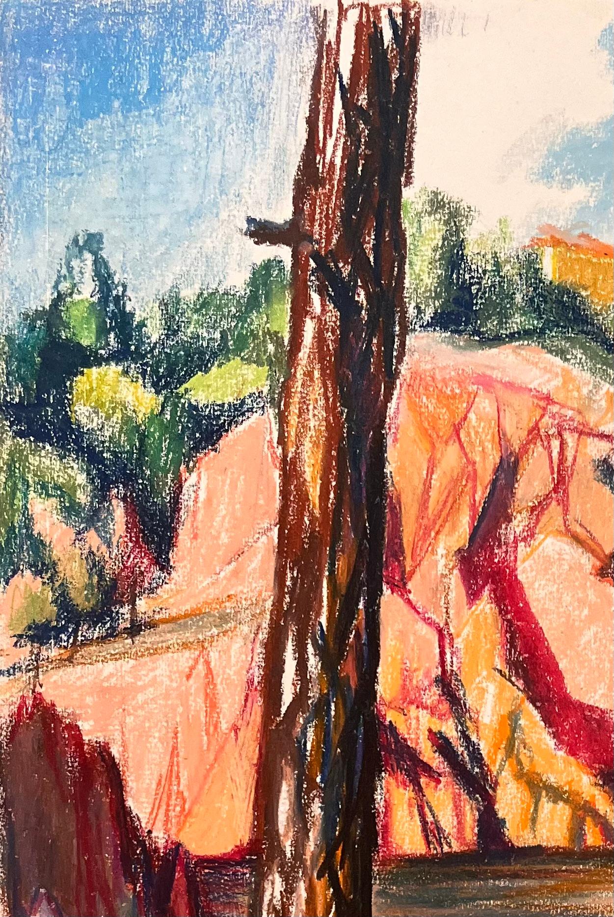 Pittura originale a pastello della metà del secolo scorso raffigurante una vista costiera rocciosa a Le Trayas - Painting Impressionismo di Josine Vignon