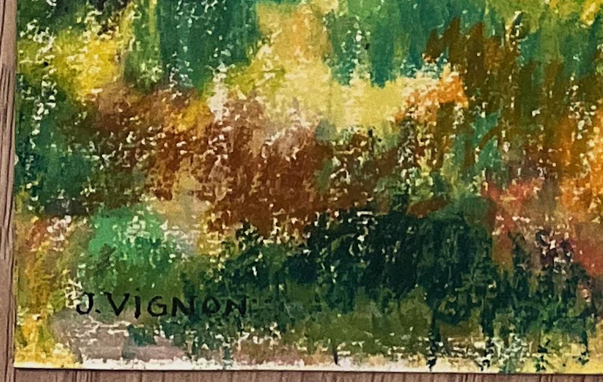 Pastel original français du milieu du siècle représentant un verger éclairé par le soleil en vente 1