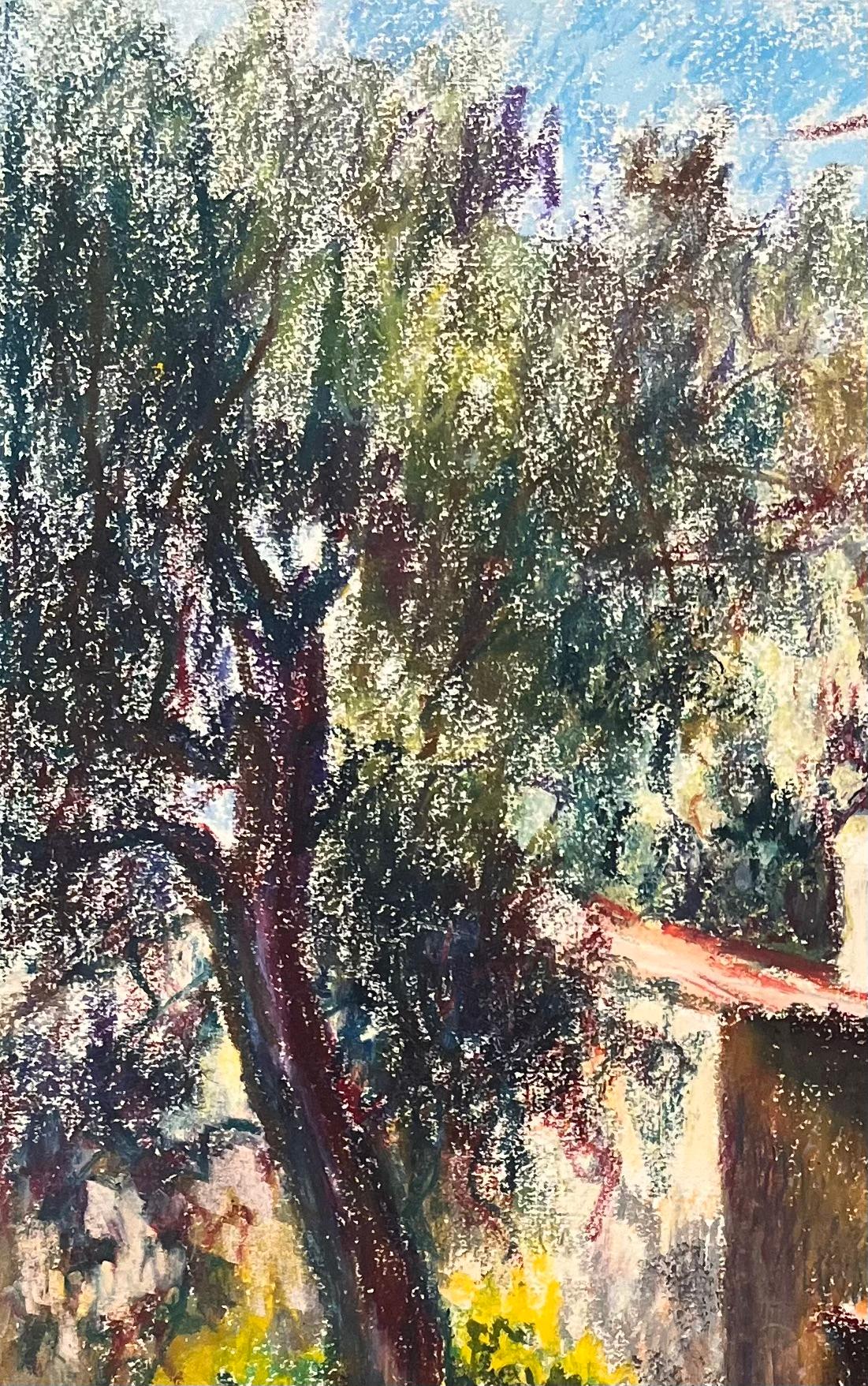 Französisches Original-Pastellgemälde der sonnenbeschienenen Landschaft der Provence aus der Mitte des Jahrhunderts (Impressionismus), Art, von Josine Vignon