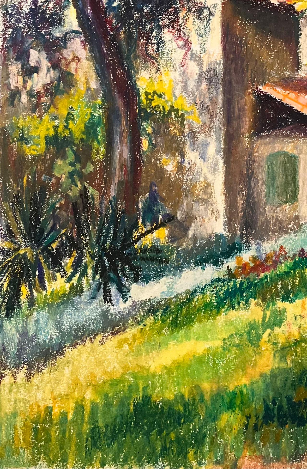 Französisches Original-Pastellgemälde der sonnenbeschienenen Landschaft der Provence aus der Mitte des Jahrhunderts im Angebot 1