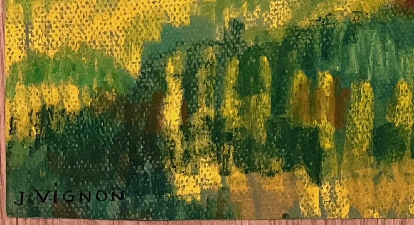 Pintura al pastel original francesa de mediados de siglo sobre un huerto bañado por el sol en venta 2