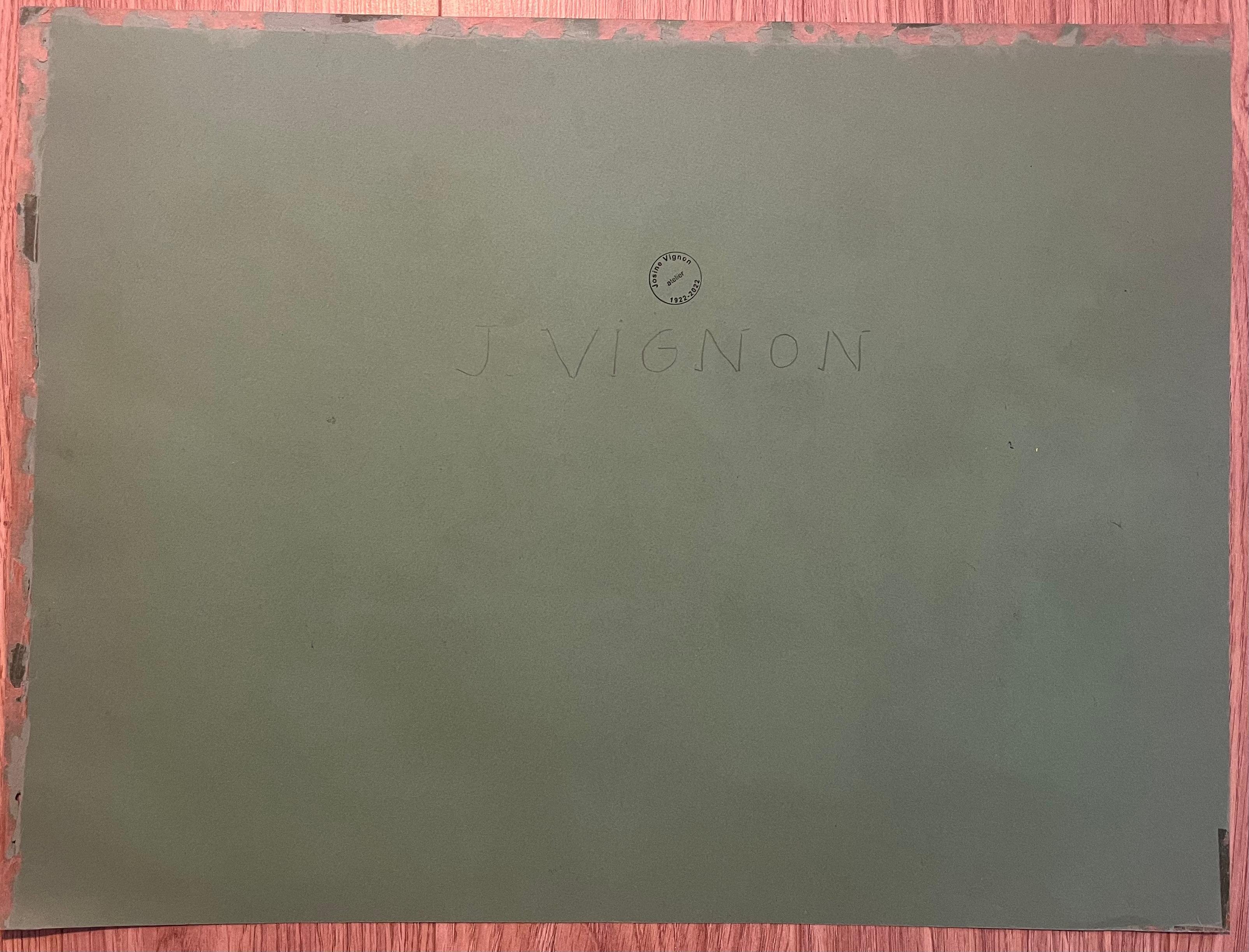 Pintura al pastel original francesa de mediados de siglo sobre un huerto bañado por el sol en venta 3