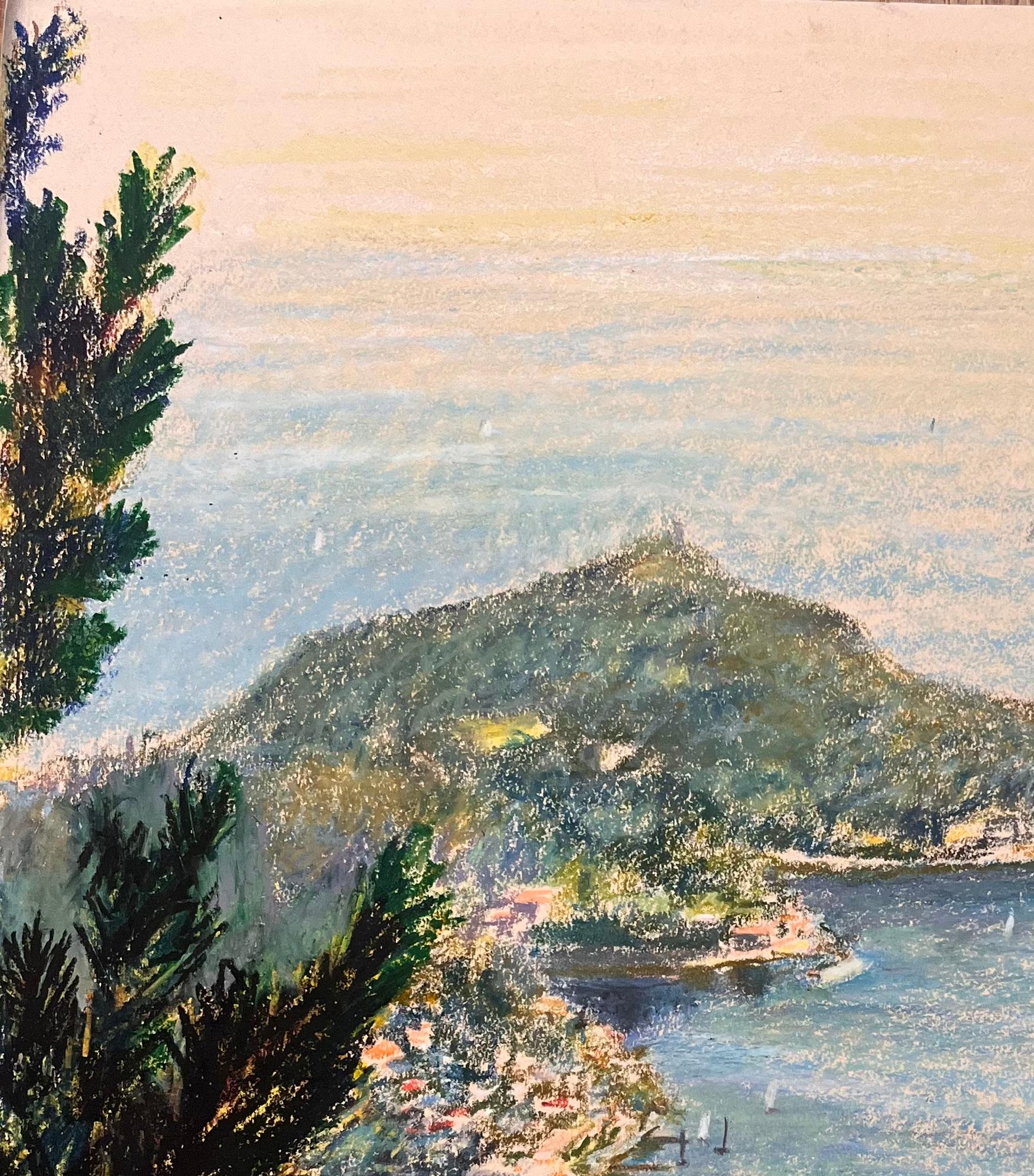 Disegno a pastello della metà del secolo scorso di una veduta costiera di CAP Ferret - Painting Impressionismo di Josine Vignon