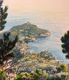 Mid Century Französisch Pastell Zeichnung der Küstenansicht von Cap Ferret