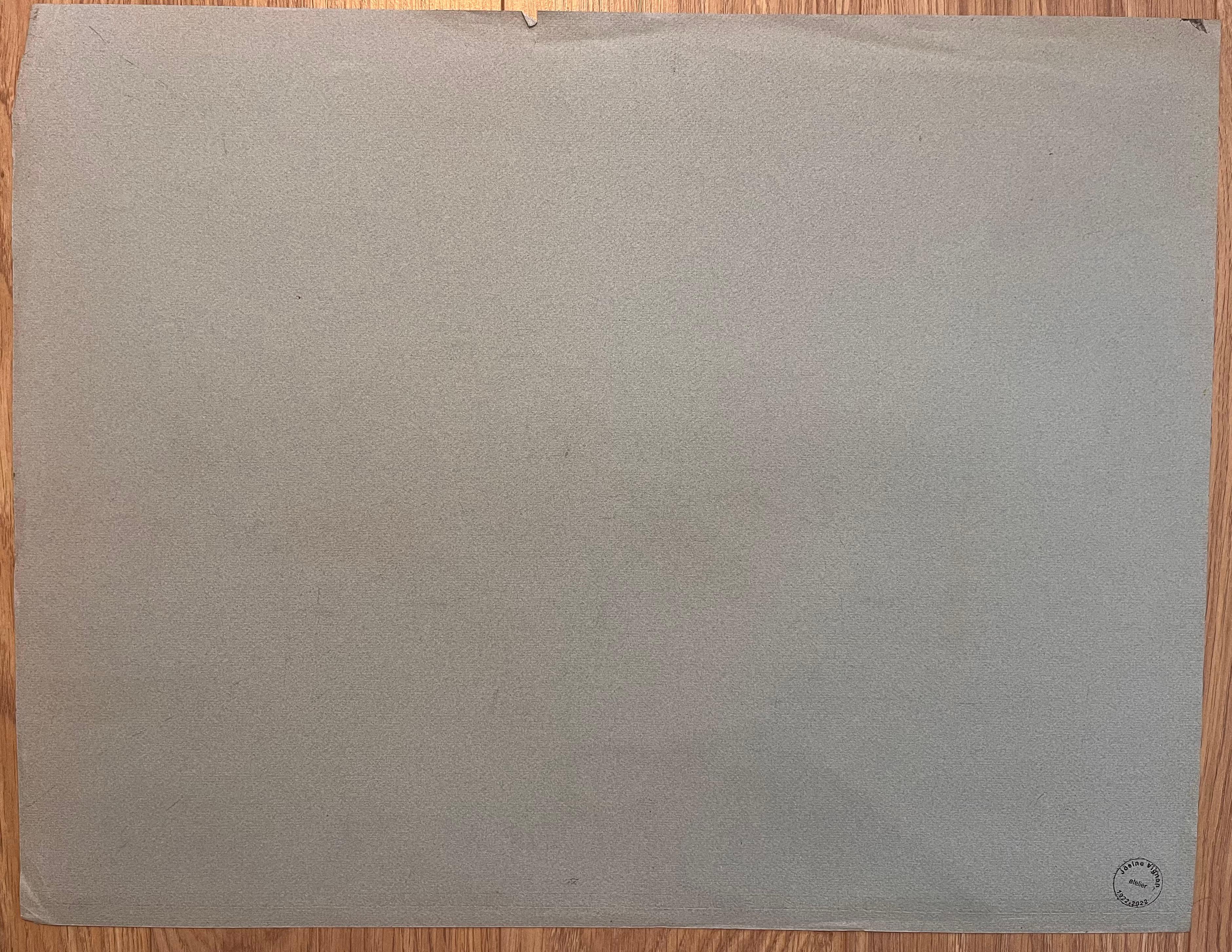 Disegno a pastello di metà secolo francese di un cortile con edifici in pietra e giardino in vendita 2