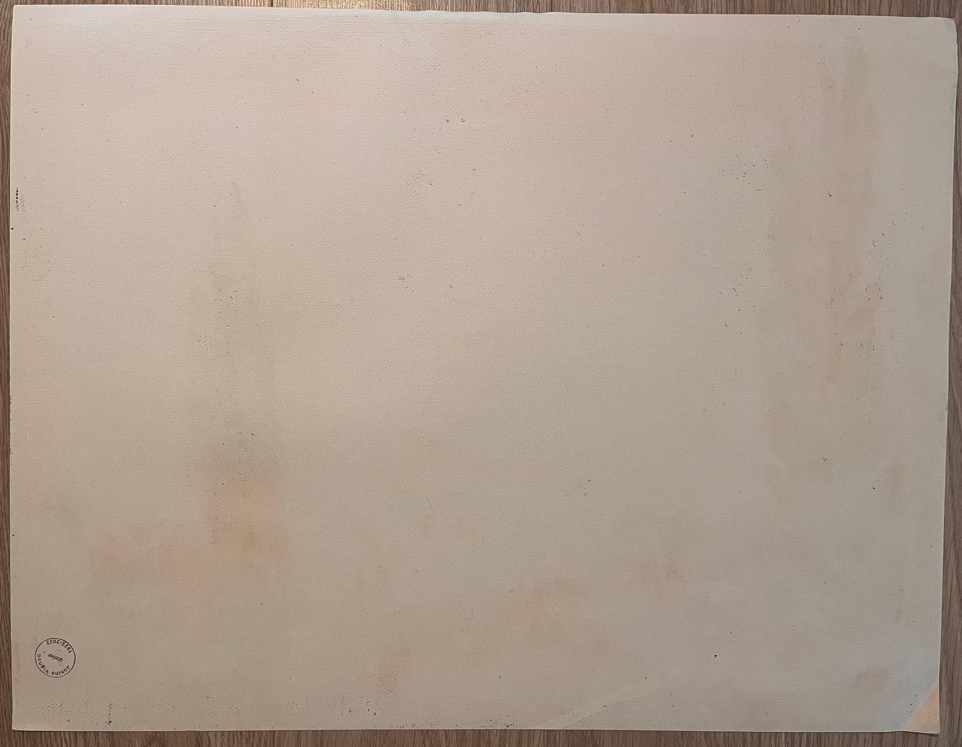 Dessin au pastel français du milieu du siècle représentant une vue lointaine d'une colline avec des cyprès en vente 3