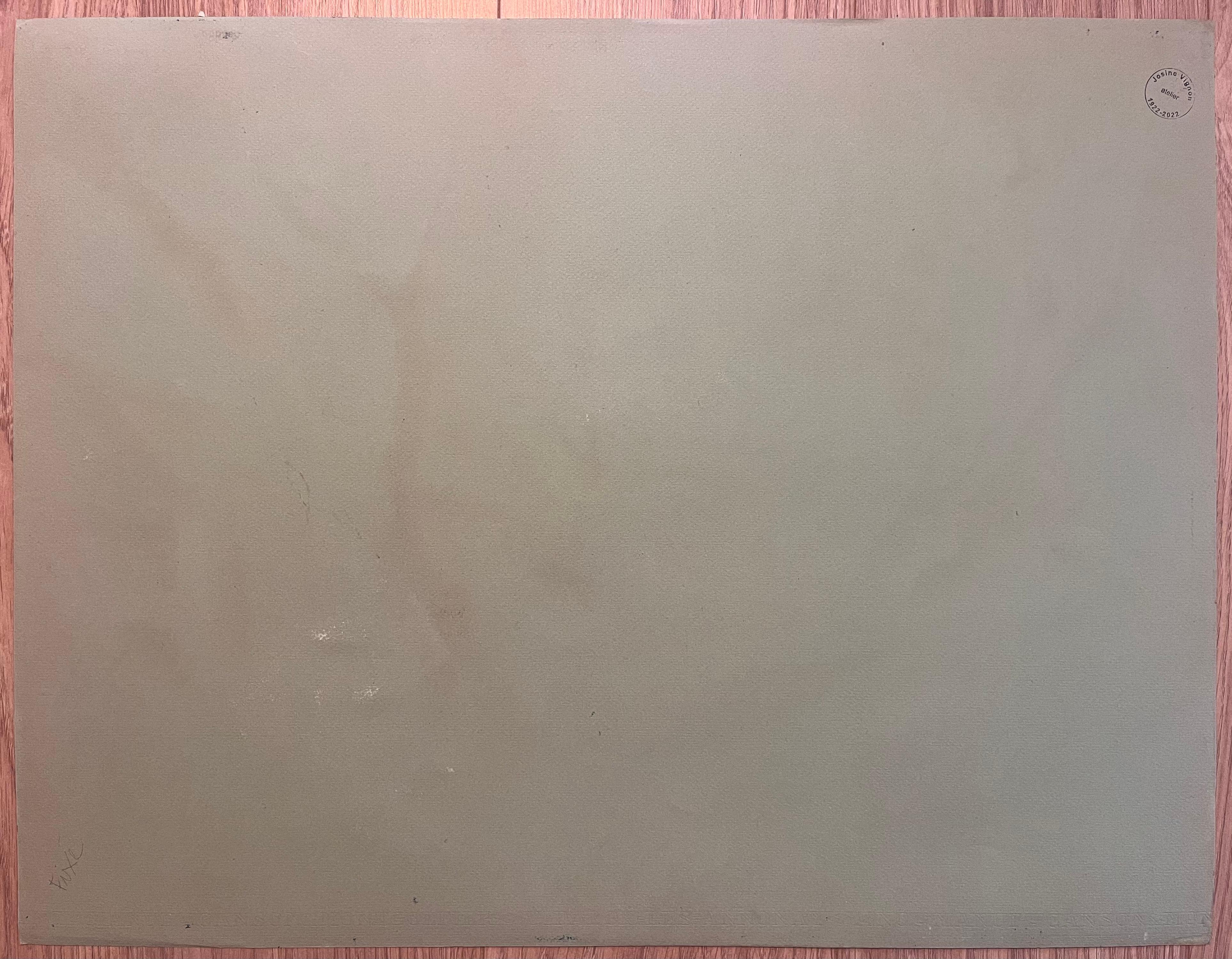 Dibujo al pastel francés de mediados de siglo de jardín con olivos y casita de campo en venta 3