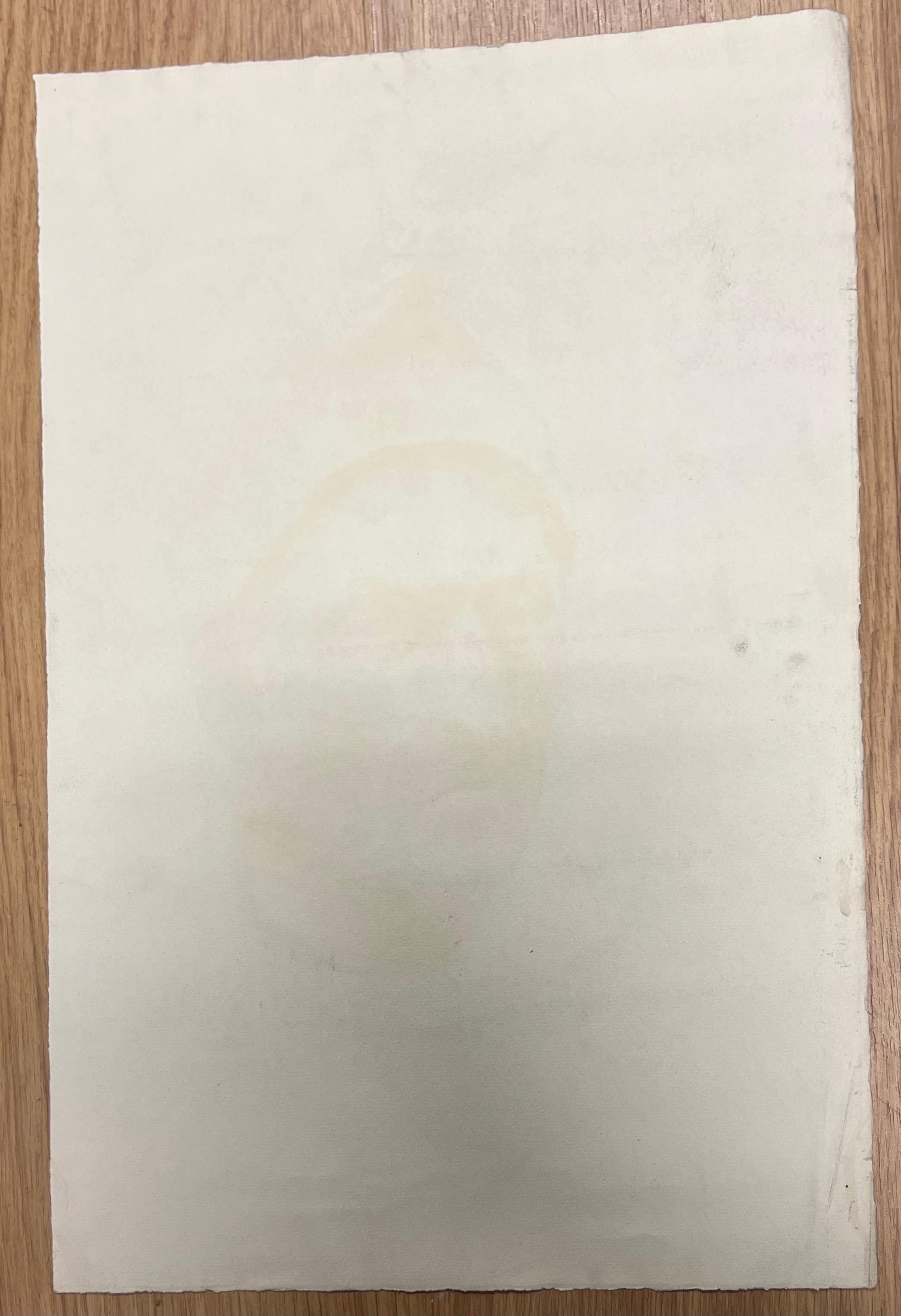 Mid Century Französisch Bleistift Zeichnung eines friedlichen Stein weiblichen Kopf im Angebot 1