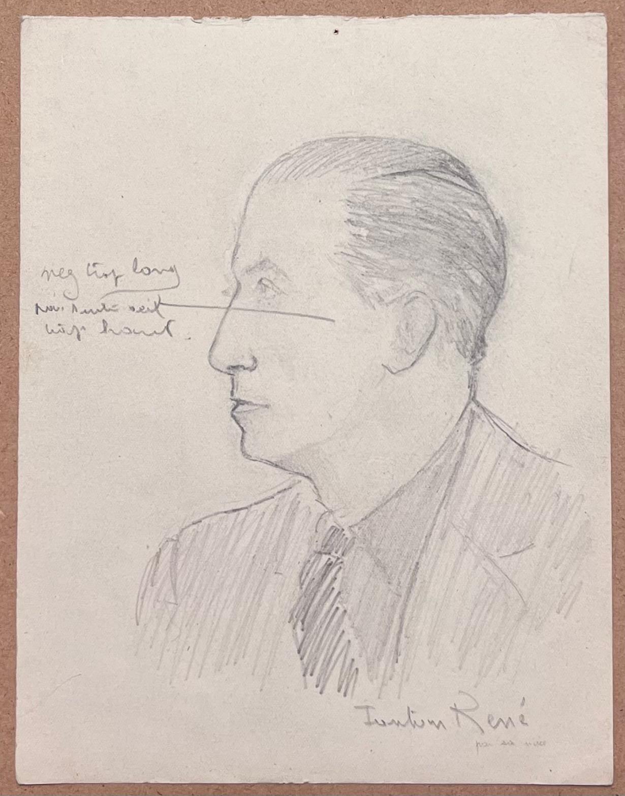 Mid Century French Pencil Portrait of a Posed Gentleman - Painting by Josine Vignon