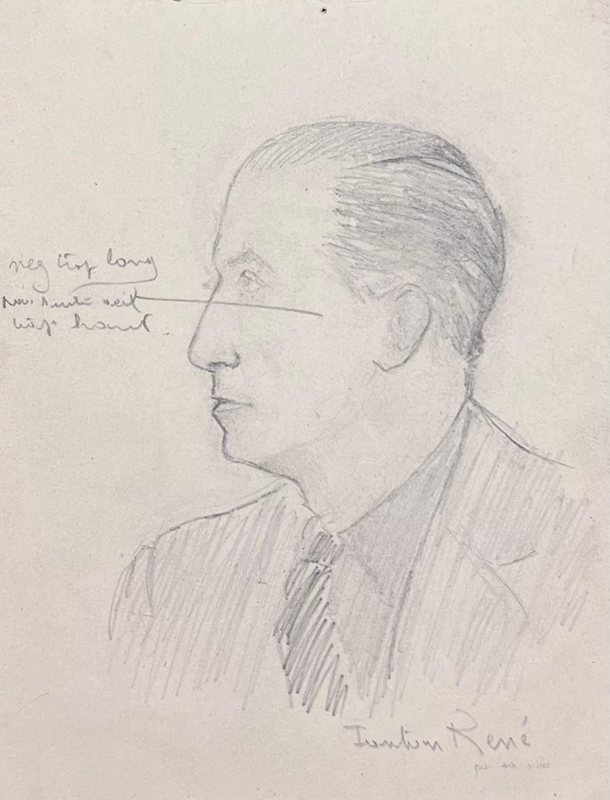 Mid Century French Pencil Portrait of a Posed Gentleman