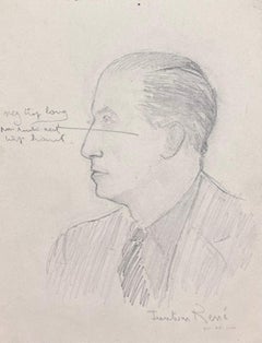 Mid Century French Pencil Portrait of a Posed Gentleman