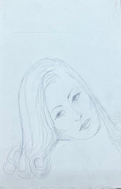 Portrait français du milieu du siècle dernier d'une femme au crayon, peint au crayon