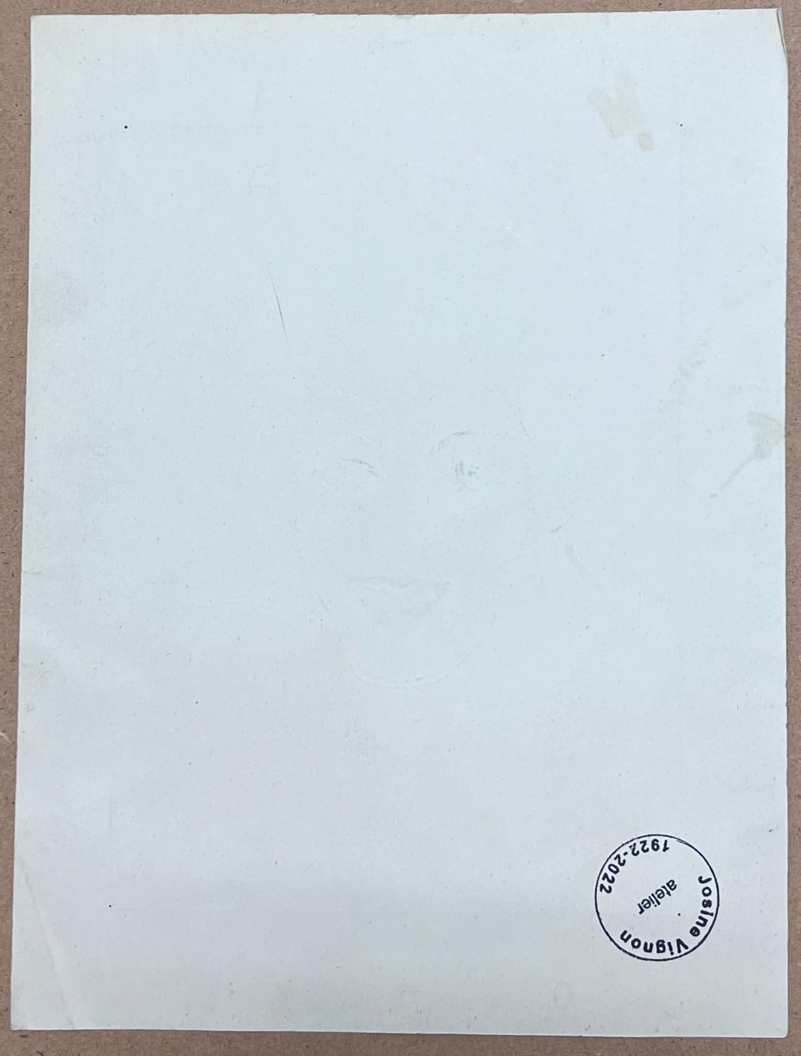 Französische Bleistiftskizze einer Blonden Frau aus der Mitte des Jahrhunderts mit leuchtend rotem Lippenstift (Beige), Figurative Painting, von Josine Vignon