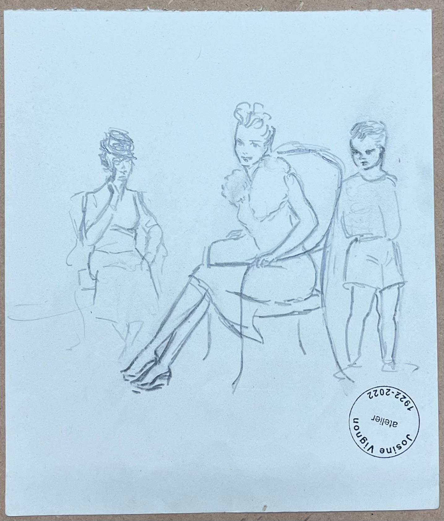 Französisches Porträt aus der Mitte des Jahrhunderts 
Josine Vignon (Französisch 1922-2022)
Medium: Bleistift/Kohle auf Künstlerpapier, doppelseitig 
Größe: 8 (Höhe) x 7 (Breite)
Gestempelt Verso
Zustand: Gut
Provenienz: Alle Gemälde, die wir von
