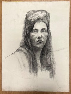 Mid Century French Portrait of a Woman with Draped Veil Drawing