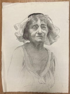 Mid Century French Portrait of an Older Woman with Headscarf