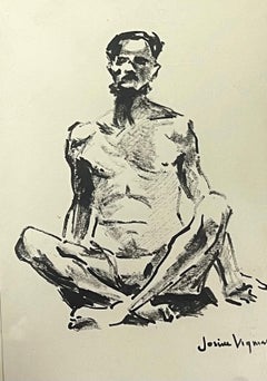 Französisches Porträt, sitzender männlicher Akt in einer Meditativen Pose, Mitte des Jahrhunderts