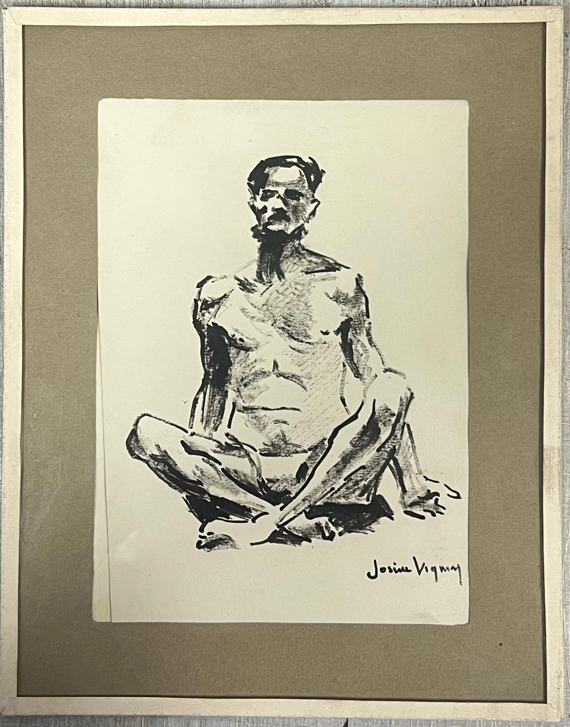 Französisches Porträt, sitzender männlicher Akt in einer Meditativen Pose, Mitte des Jahrhunderts