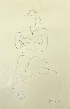 Mid Century French Portrait Seated Woman with Cross Necklace Study