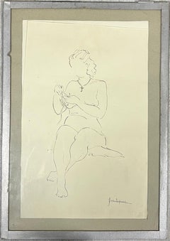Étude de portrait de femme assise avec collier de croix du milieu du siècle dernier