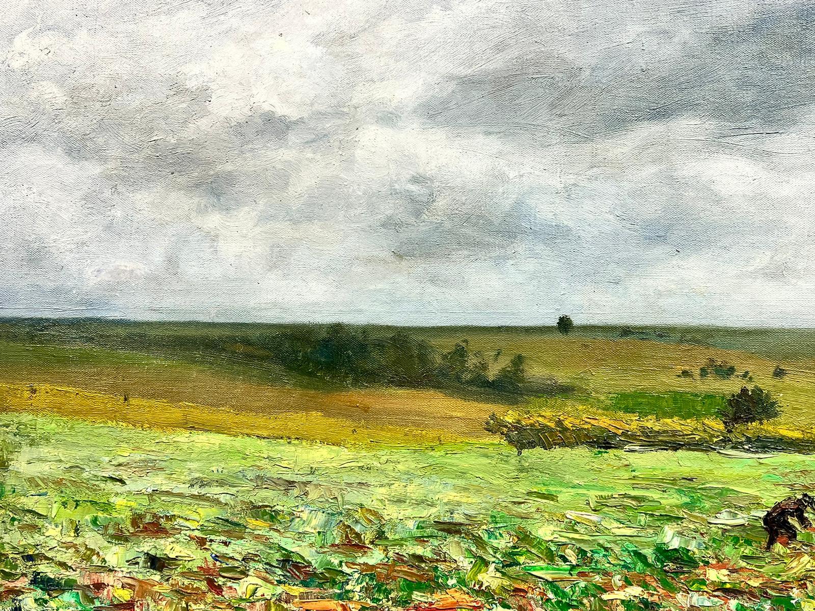 Lavorare nei campi
di Josine Vignon (Francia 1922-2022) 
firmato e timbrato verso
dipinto a olio su tela, senza cornice
tela: 21 x 26 pollici
ottime condizioni
provenienza: dalla proprietà dell'artista, Francia

Josine Vignon (1922-2022) era