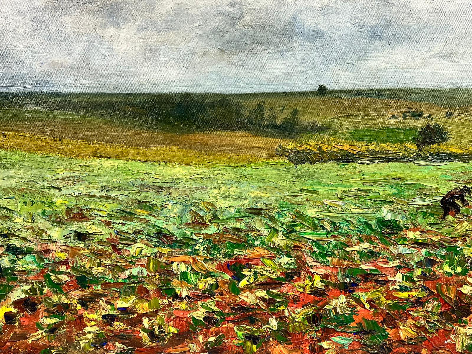 Olio su tela post impressionista della metà del secolo scorso Uomo che lavora nei campi in vendita 1