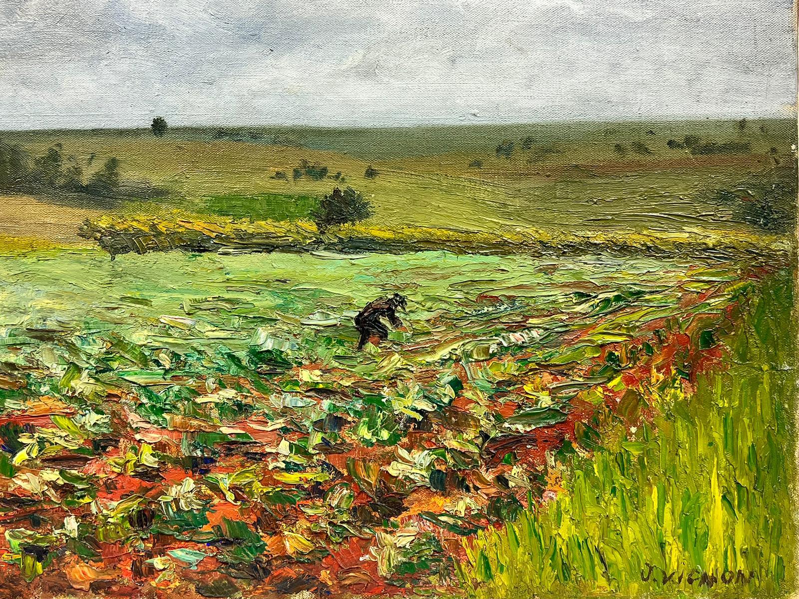 Olio su tela post impressionista della metà del secolo scorso Uomo che lavora nei campi in vendita 2