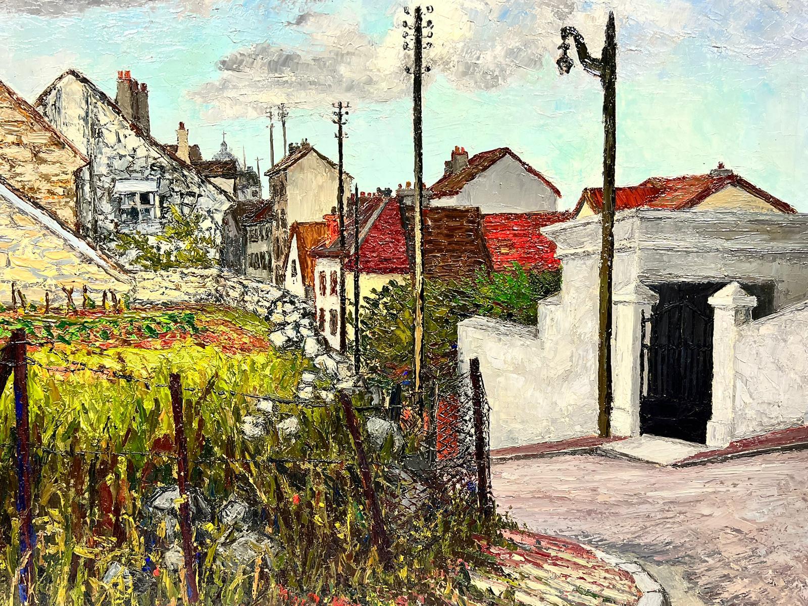 Scène de rue rurale française à l'huile post-impressionniste du milieu du siècle dernier - Painting de Josine Vignon