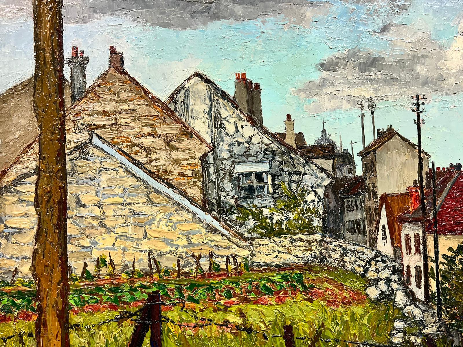 Scène de rue rurale française à l'huile post-impressionniste du milieu du siècle dernier - Post-impressionnisme Painting par Josine Vignon
