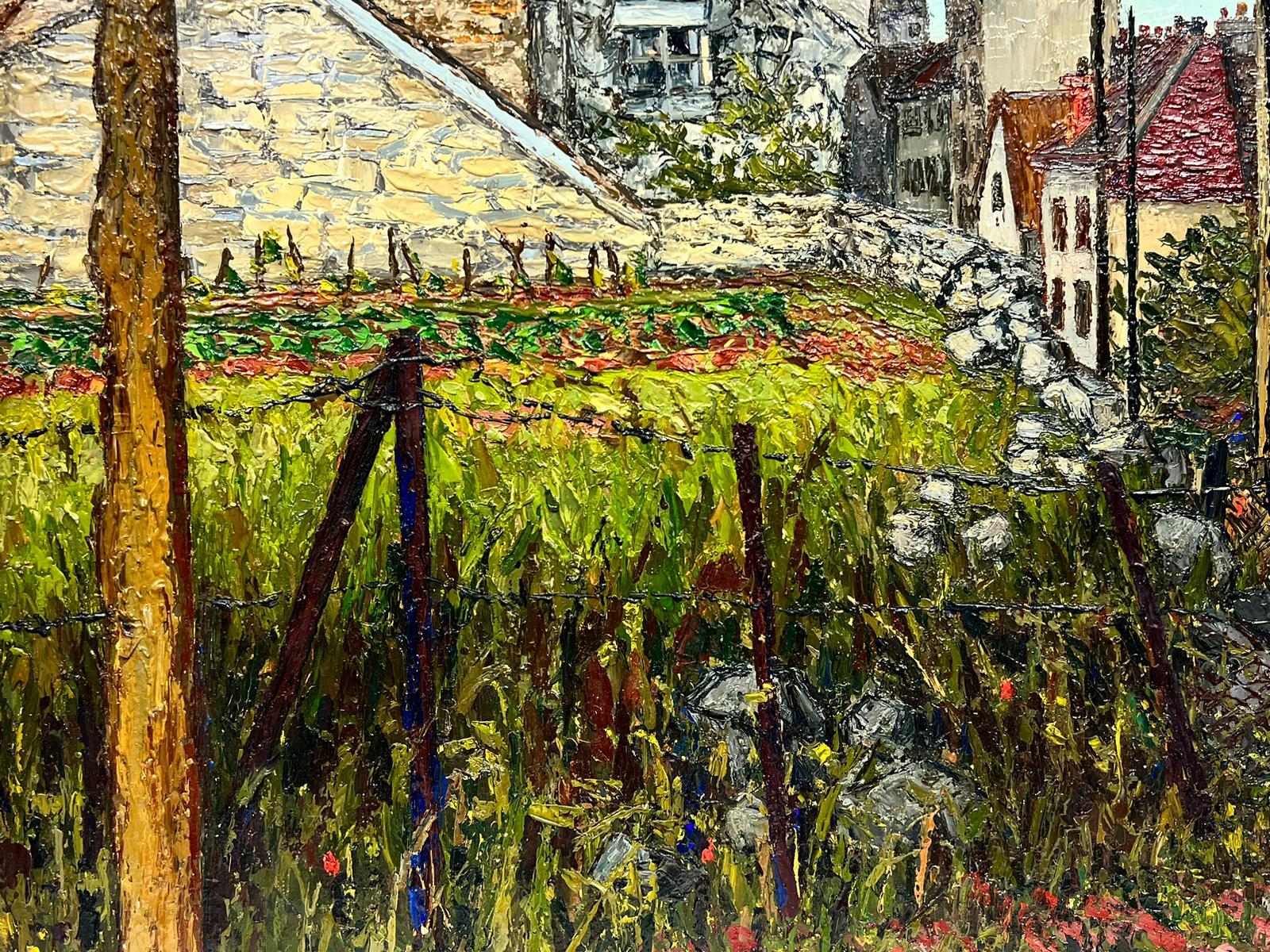 Mid Century French Post Impressionist Oil Rural French Town Street Scene - Post-Impressionist Painting by Josine Vignon