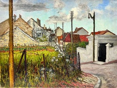 Mid Century French Post Impressionist Oil Rural French Town Street Scene