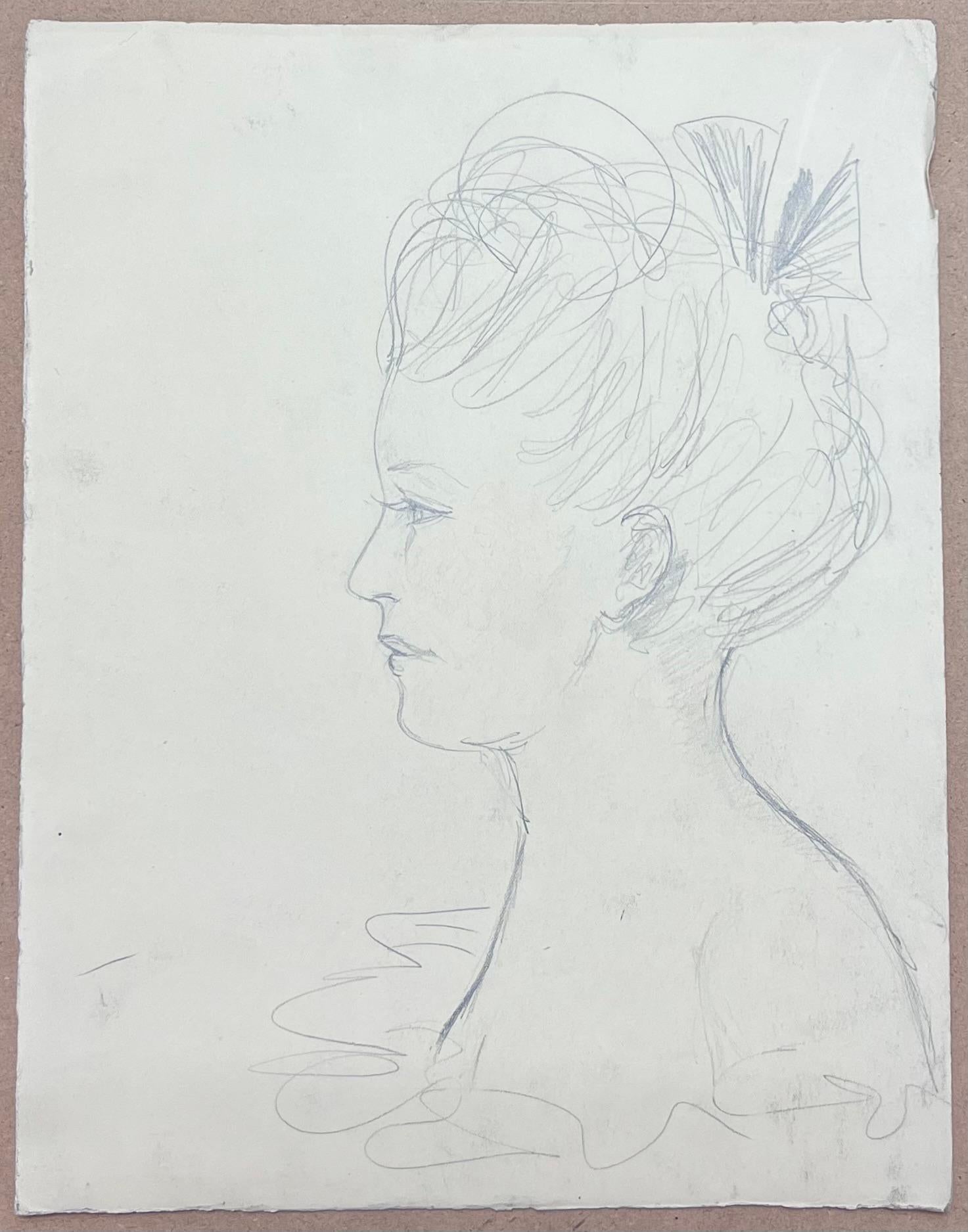 Französisches Side Profile-Porträt einer Dame mit Vintage-Haarschnitt aus der Mitte des Jahrhunderts – Art von Josine Vignon