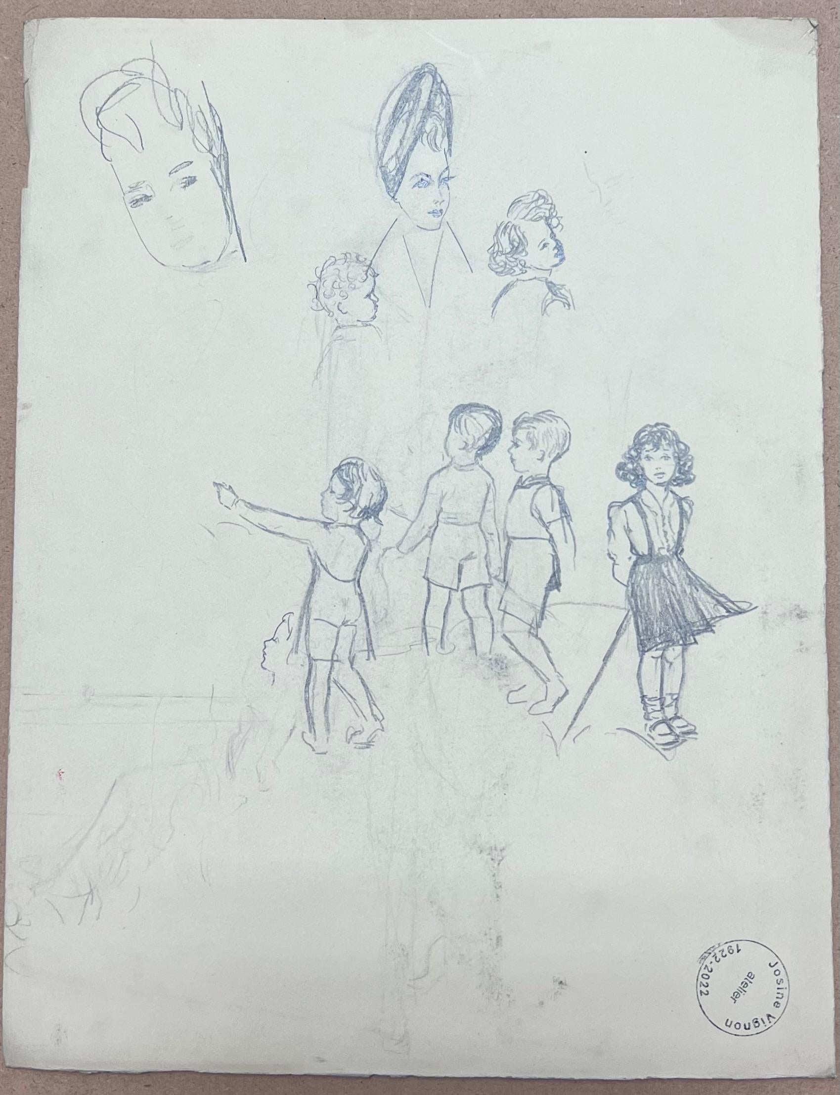 Französisches Porträt aus der Mitte des Jahrhunderts 
Josine Vignon (Französisch 1922-2022)
Medium: Bleistift/Kohle auf Künstlerpapier, doppelseitig 
Größe: 13 (Höhe) x 10 (Breite)
Gestempelt Verso
Zustand: Gut
Provenienz: Alle Gemälde, die wir von