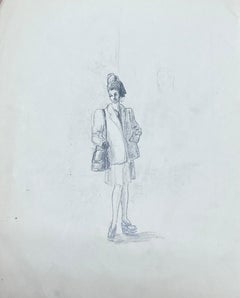 Boceto francés de mediados de siglo de una dama en pose chic a la moda