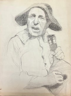Boceto francés de mediados de siglo de una figura cantando con un sombrero de ala ancha
