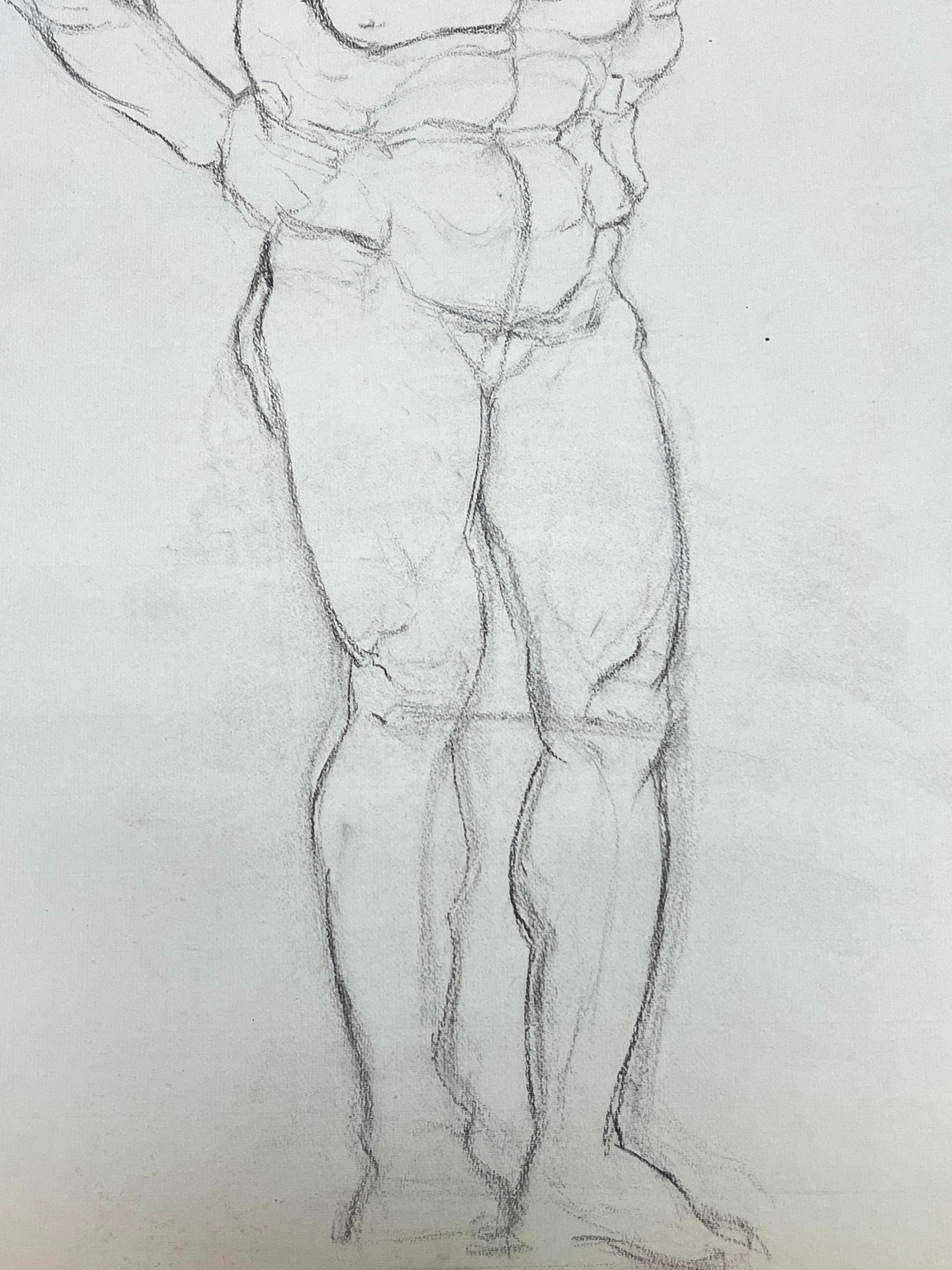 Mid Century Französisch Skizze einer stehenden männlichen Figur (Post-Impressionismus), Art, von Josine Vignon
