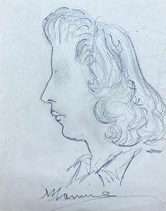 Boceto francés de mediados de siglo de una mujer de perfil con elegante cabello suelto