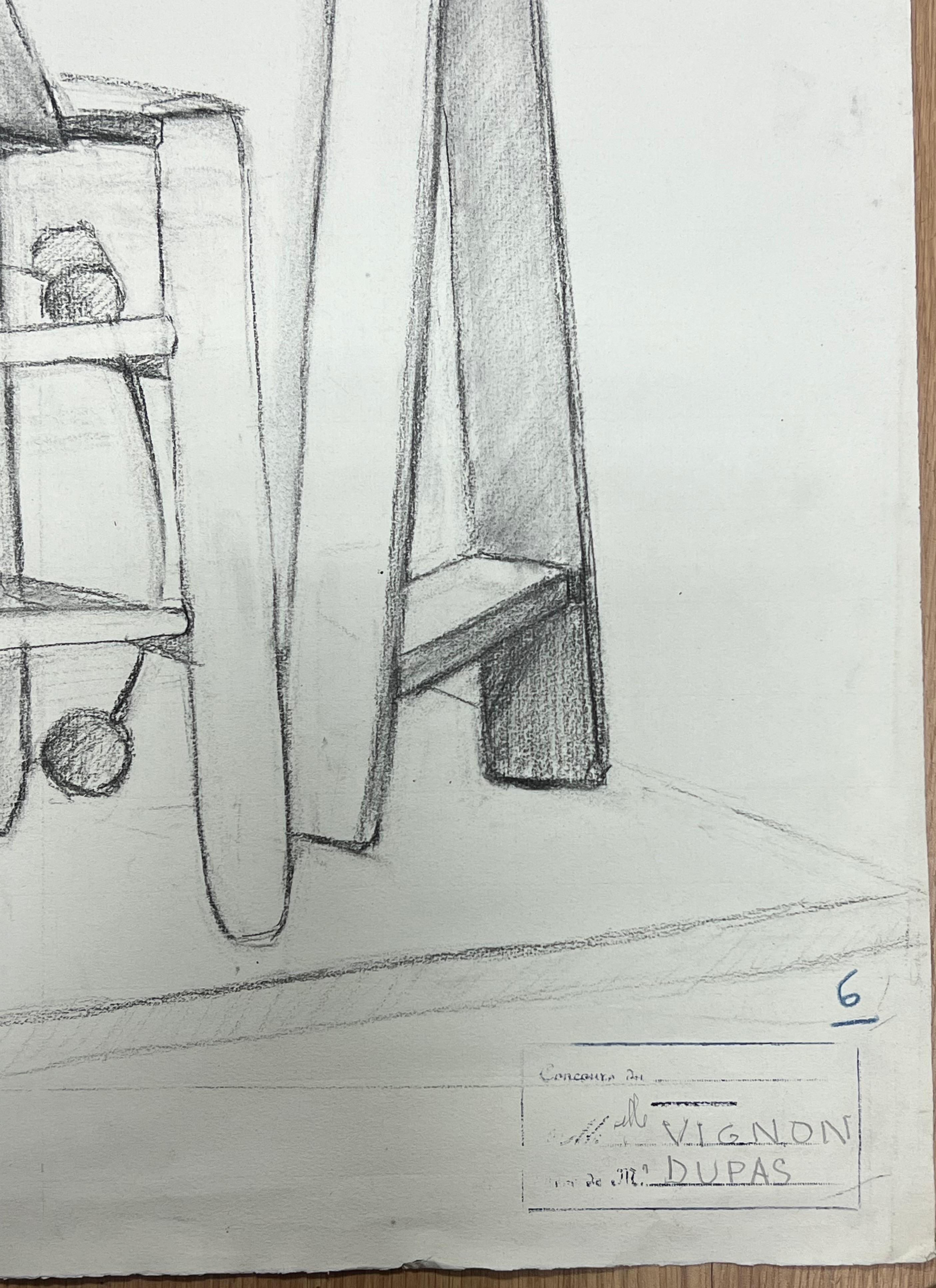Étude française du milieu du siècle dernier d'une chaise et d'un ensemble géométrique - Post-impressionnisme Painting par Josine Vignon