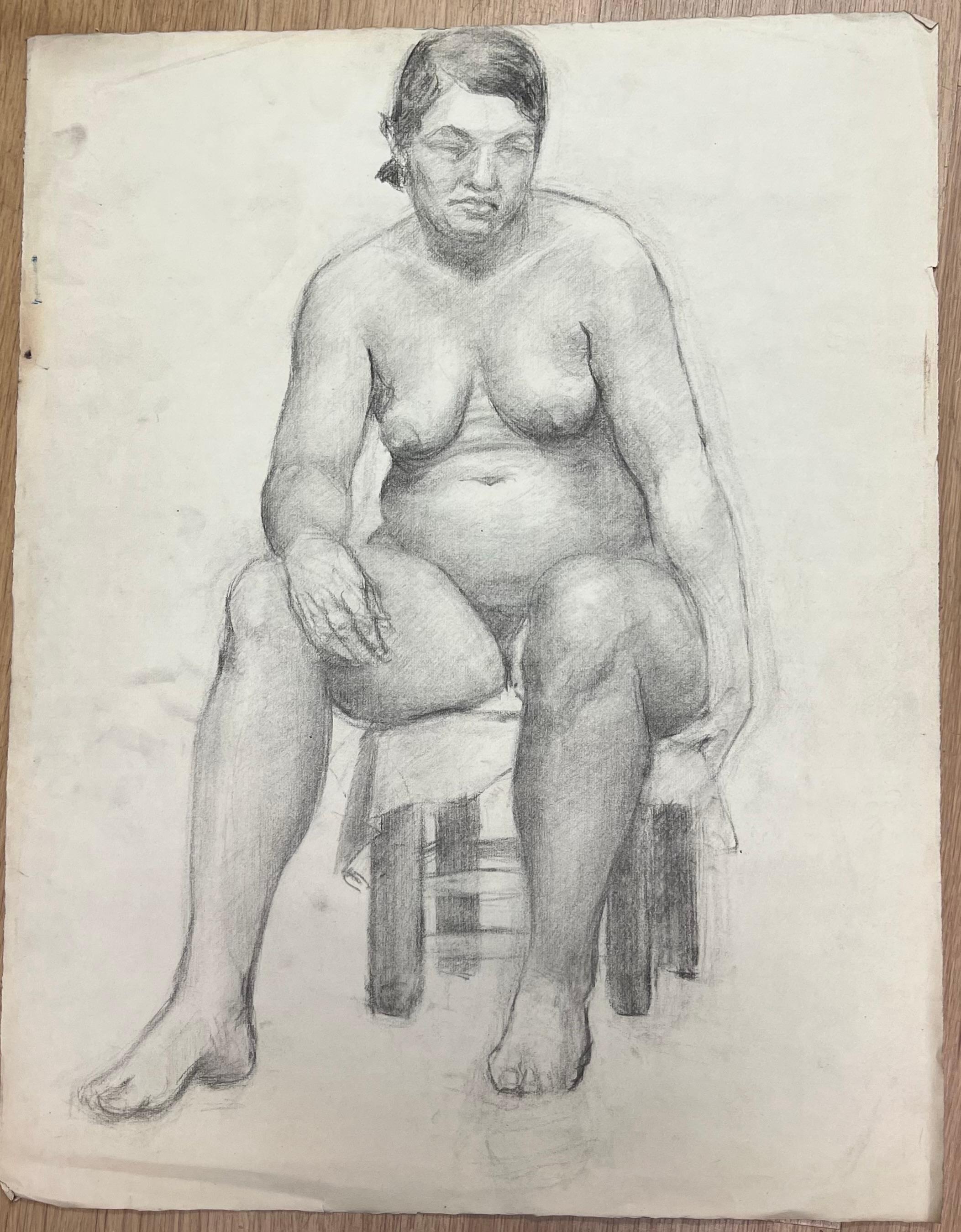 Mid Century French Study of a Seated Nude Woman - Post-Impressionist Art by Josine Vignon