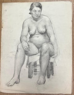 Étude française du milieu du siècle d'une femme nue assise