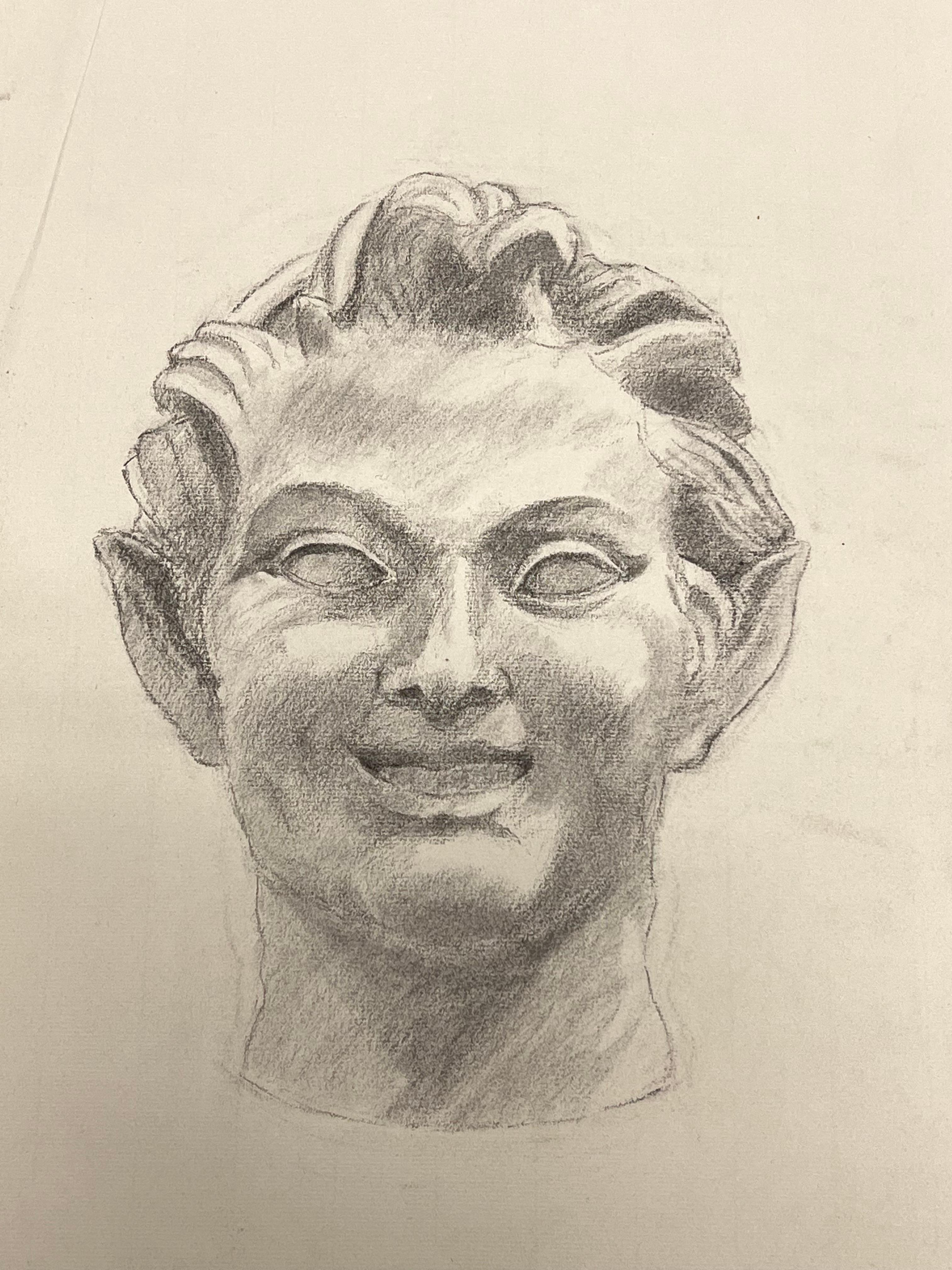 Mid Century French Study of a Smiling Mythical Bust - Beige Figurative Art by Josine Vignon